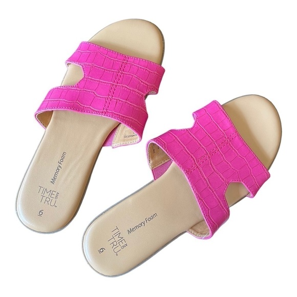 New Time and Tru Sz 6 Pink Slip On Slide Sandal Mule Memory Foam Women - Picture 1 of 6